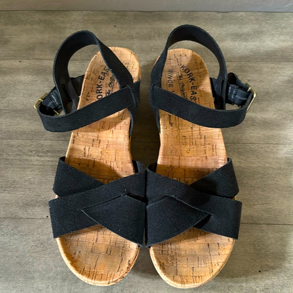 Kork-Ease Black Cork Wedge Sandals